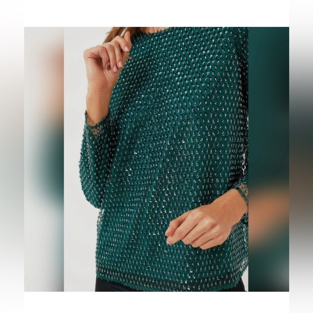 Tuckernuck Hyacinth House Gemma Sequin Blouse XS Green Holiday Glam NWT - Picture 6 of 6